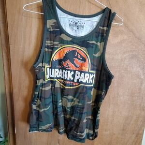 Universal  Studios Green and Brown Jurassic Park Tank Top MED  Camo  Sleeveless